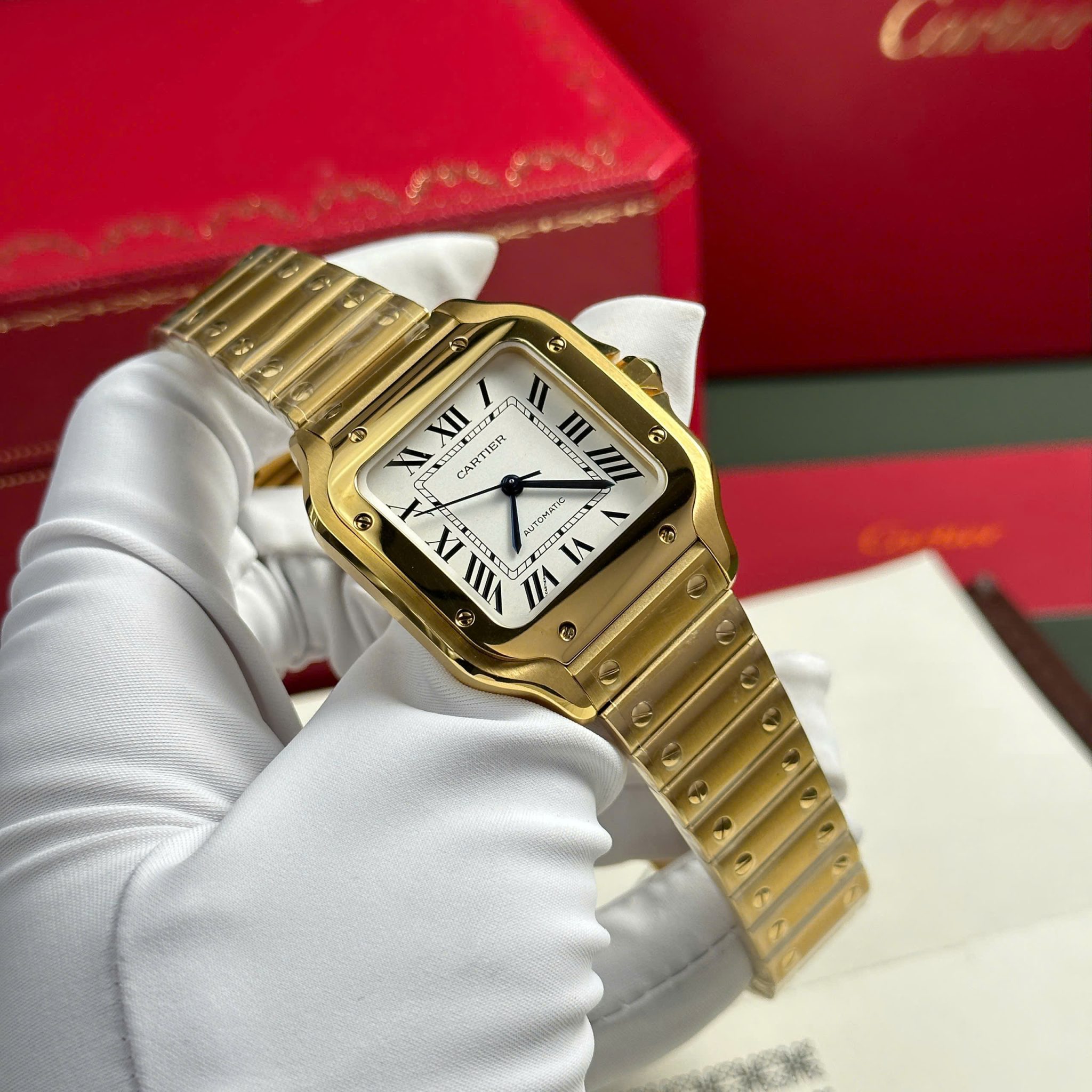 Cartier Santos WGSA0030 Yellow Gold White Dial Medium Model Best Replica BVF 35.1mm - Image 3