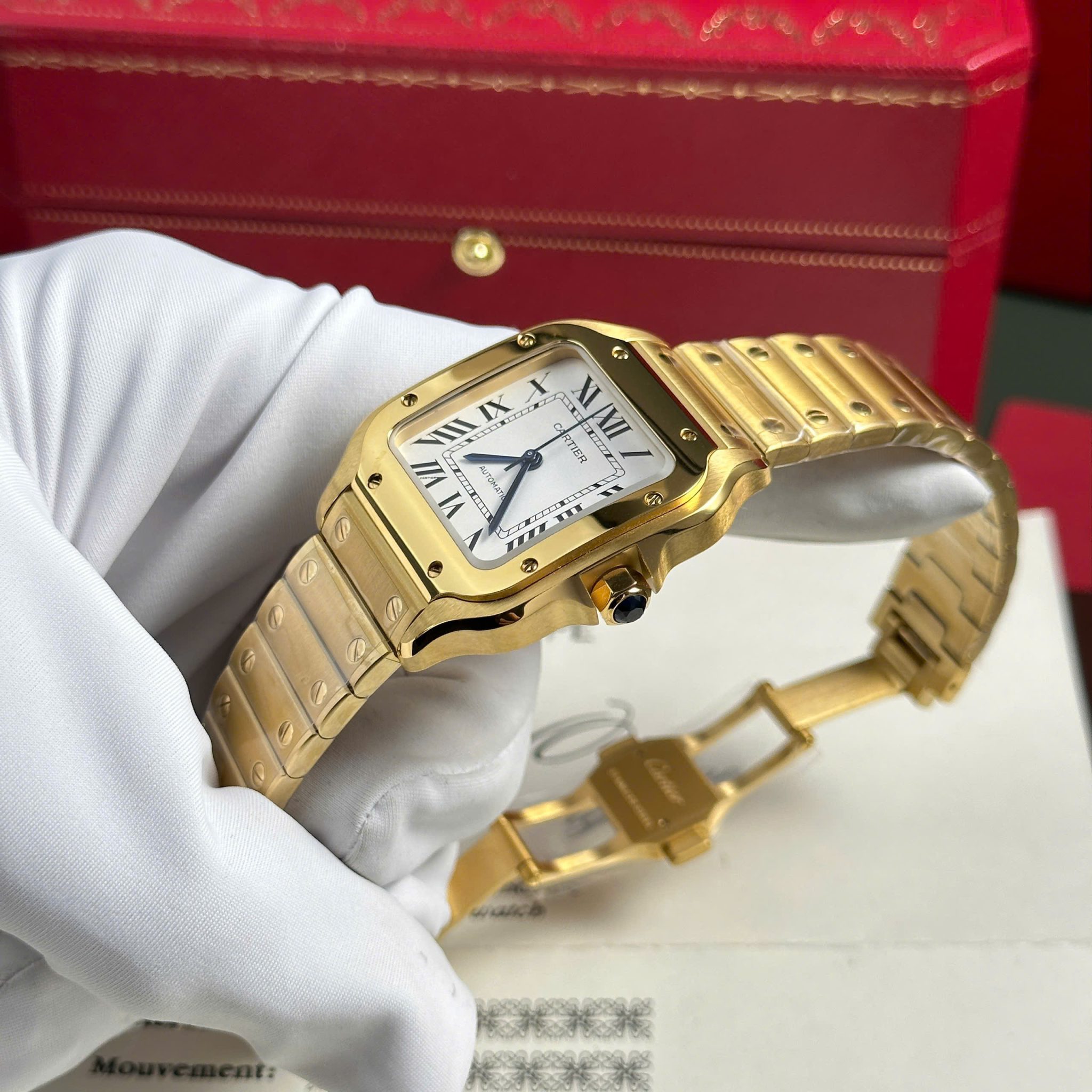 Cartier Santos WGSA0030 Yellow Gold White Dial Medium Model Best Replica BVF 35.1mm - Image 4