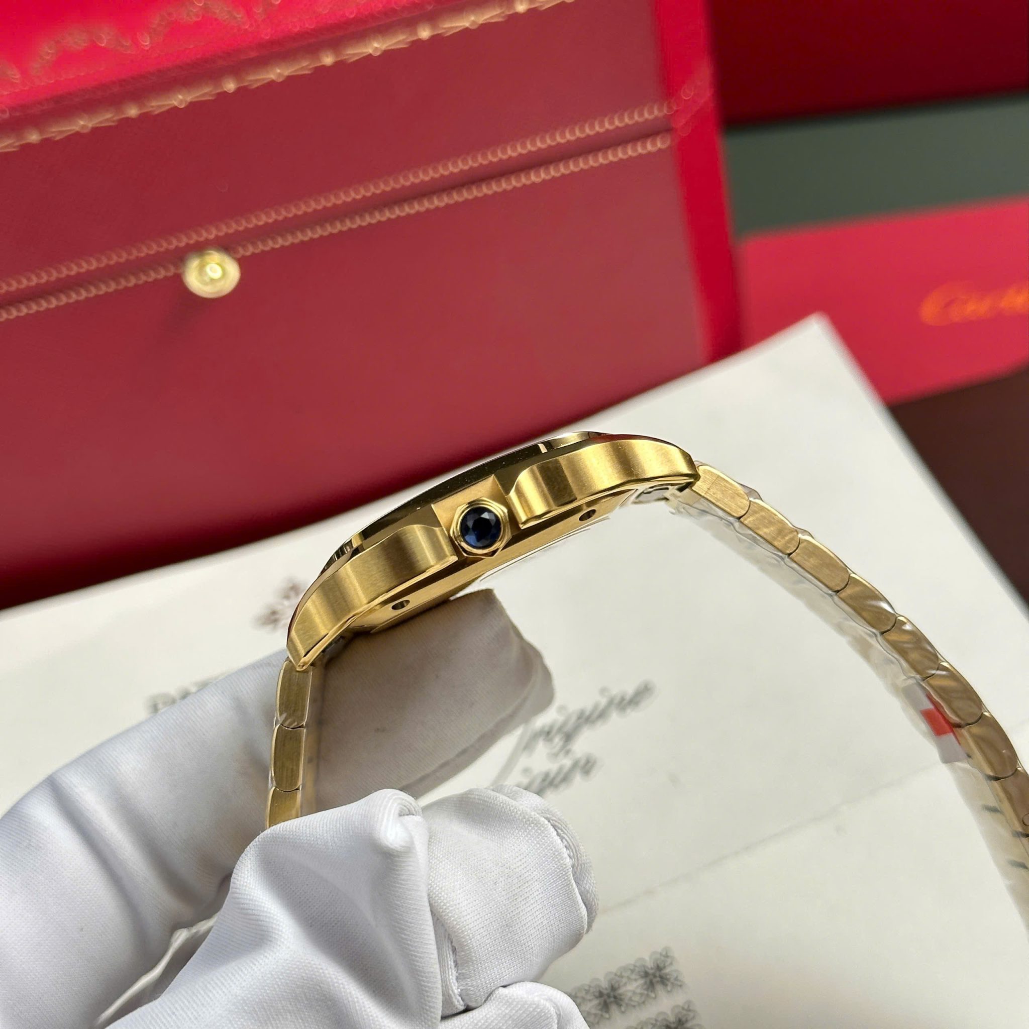 Cartier Santos WGSA0030 Yellow Gold White Dial Medium Model Best Replica BVF 35.1mm - Image 7