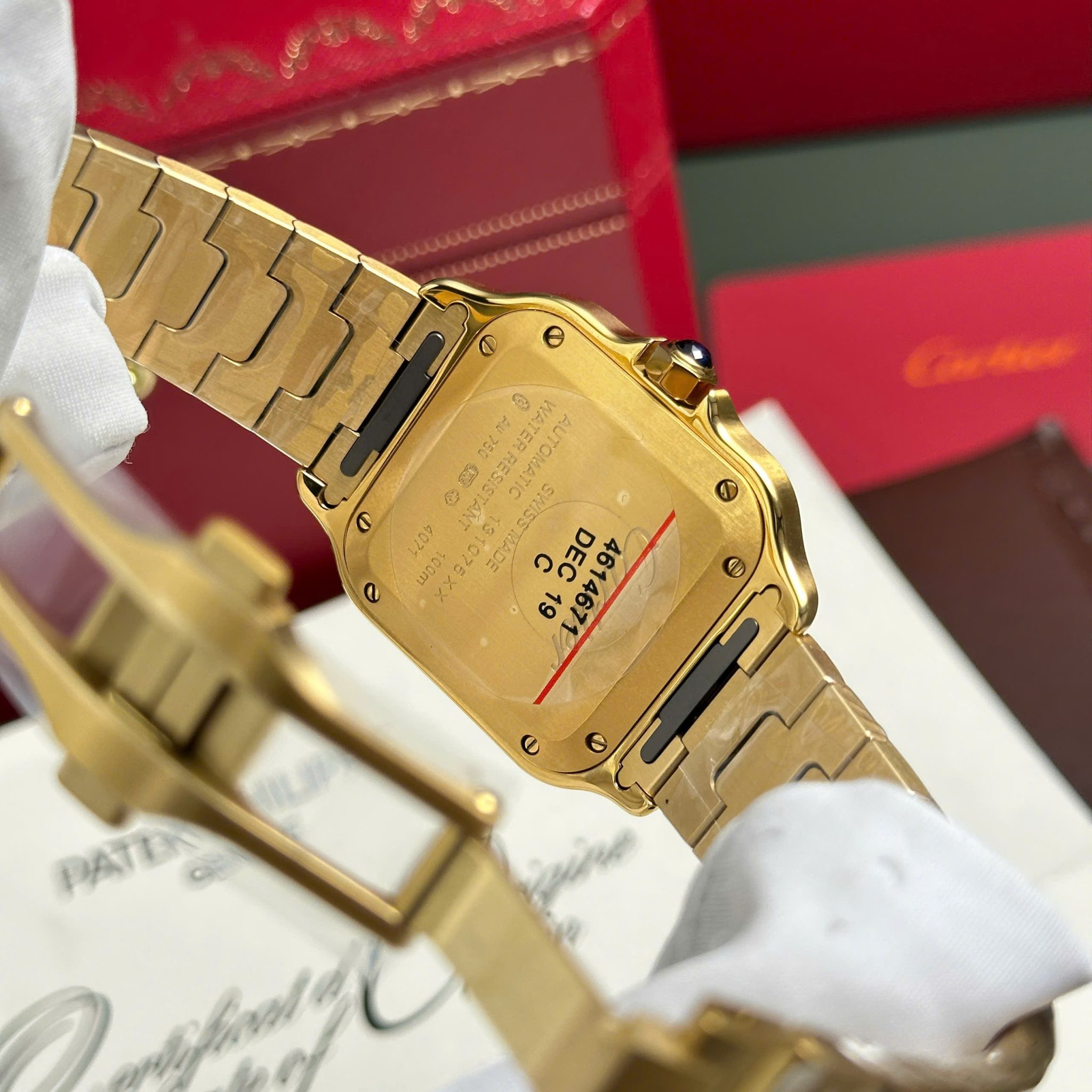 Cartier Santos WGSA0030 Yellow Gold White Dial Medium Model Best Replica BVF 35.1mm - Image 9