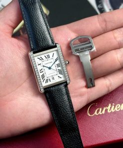 Cartier Tank Solo Extra Large White Dial Diamond Bezel Leather Strap Best Replica AF 31mm X 41mm