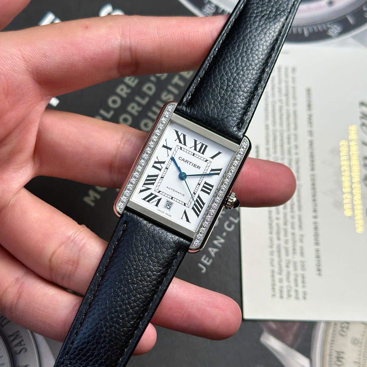 Cartier Tank Solo Extra Large White Dial Diamond Bezel Leather Strap Best Replica AF 31mm X 41mm - Image 3