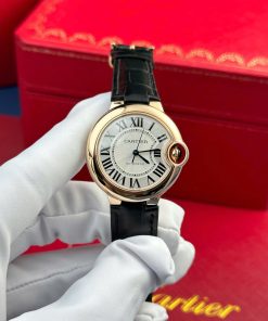 Cartier Ballon Bleu CRWGBB0009 Automatic Rose Gold Black Leather Strap Best Replica AF 36mm
