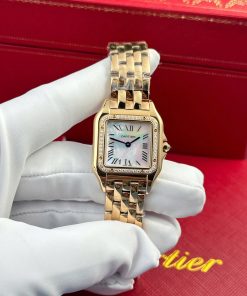 Cartier Panthère Ladies Rose Gold MOP Dial Diamond Bezel Best Replica AF 27mm X 36mm
