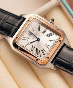 Cartier Santos Dumont CRW2SA0011 Two Tone Silver Dial Leather Strap Replica BVF 38mm X 27.5mm