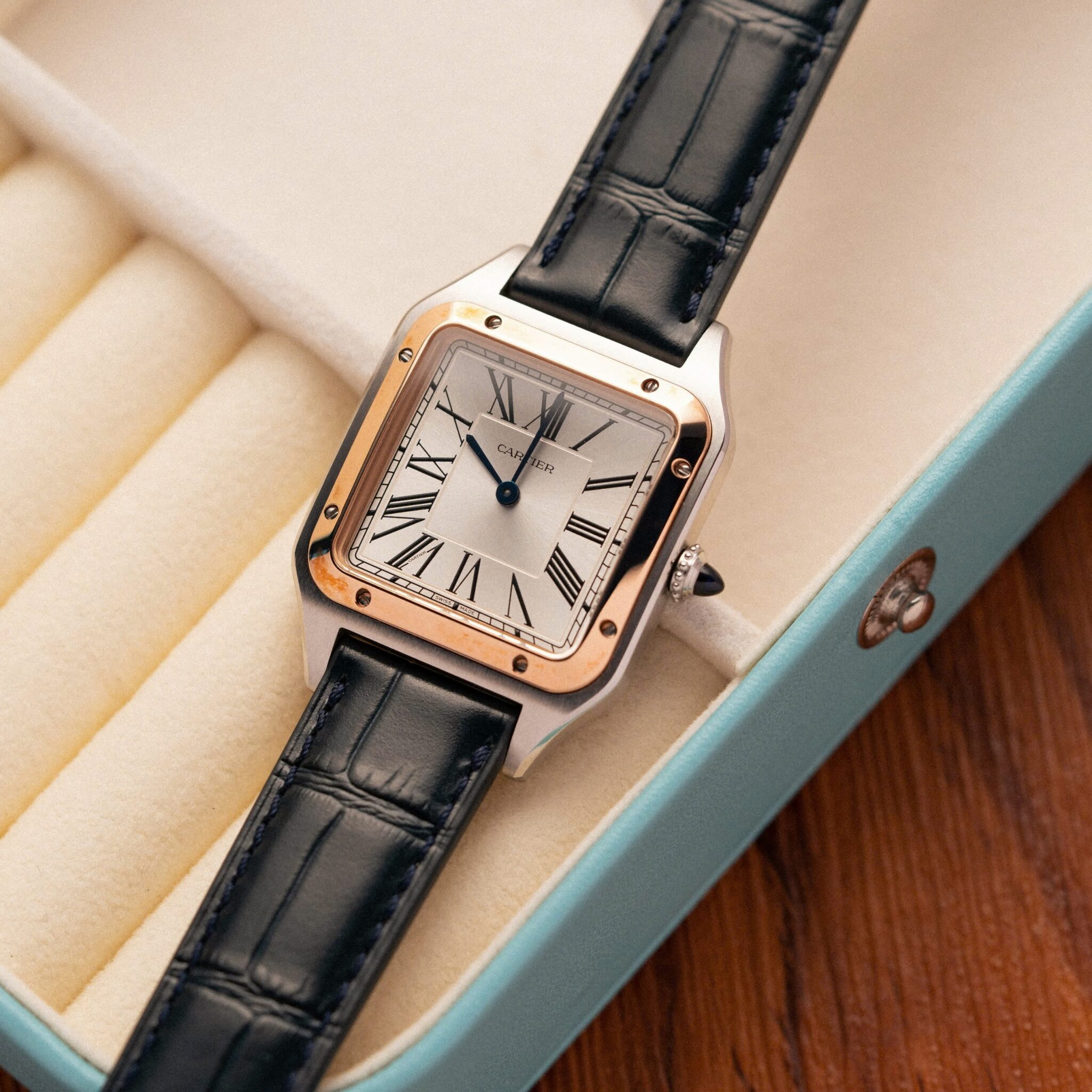 Cartier Santos Dumont CRW2SA0011 Two Tone Silver Dial Leather Strap Replica BVF 38mm X 27.5mm - Image 2