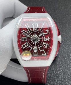 Franck Muller Vanguard V45 White Ceramic Burgundy Dial Leather Strap 1:1 Best Replica ABF 45mm