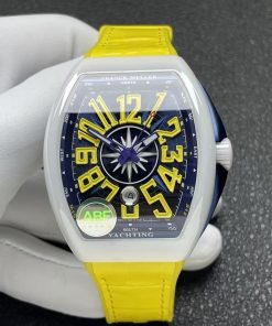 Franck Muller Vanguard V45 White Ceramic Case Yellow Arabic Numerals 1:1 Best Replica ABF 45mm