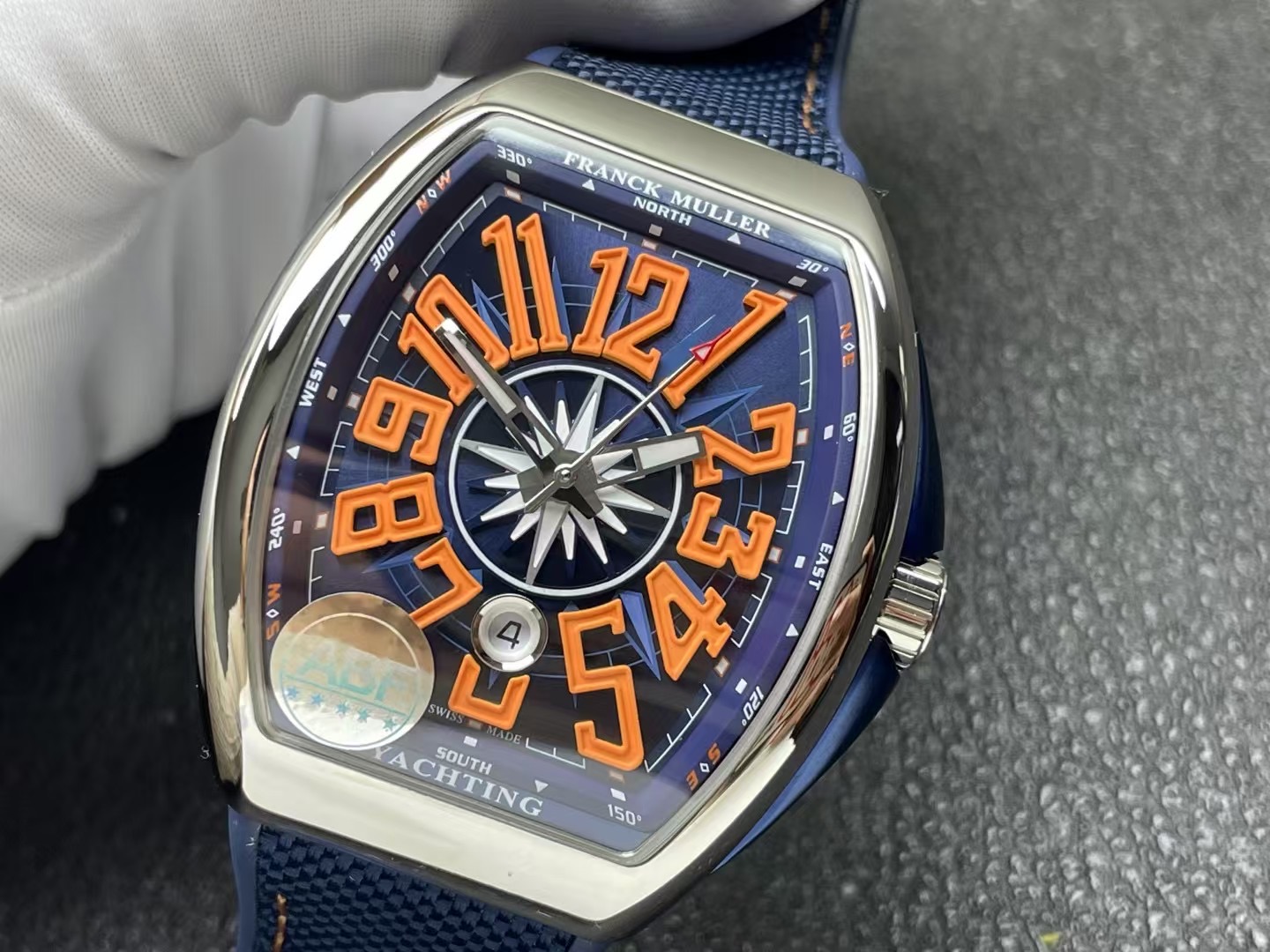 Franck Muller Vanguard Yachting V45 Blue Dial Orange Arabic Numerals Rubber Strap 1:1 Best Replica ABF 45mm - Image 2