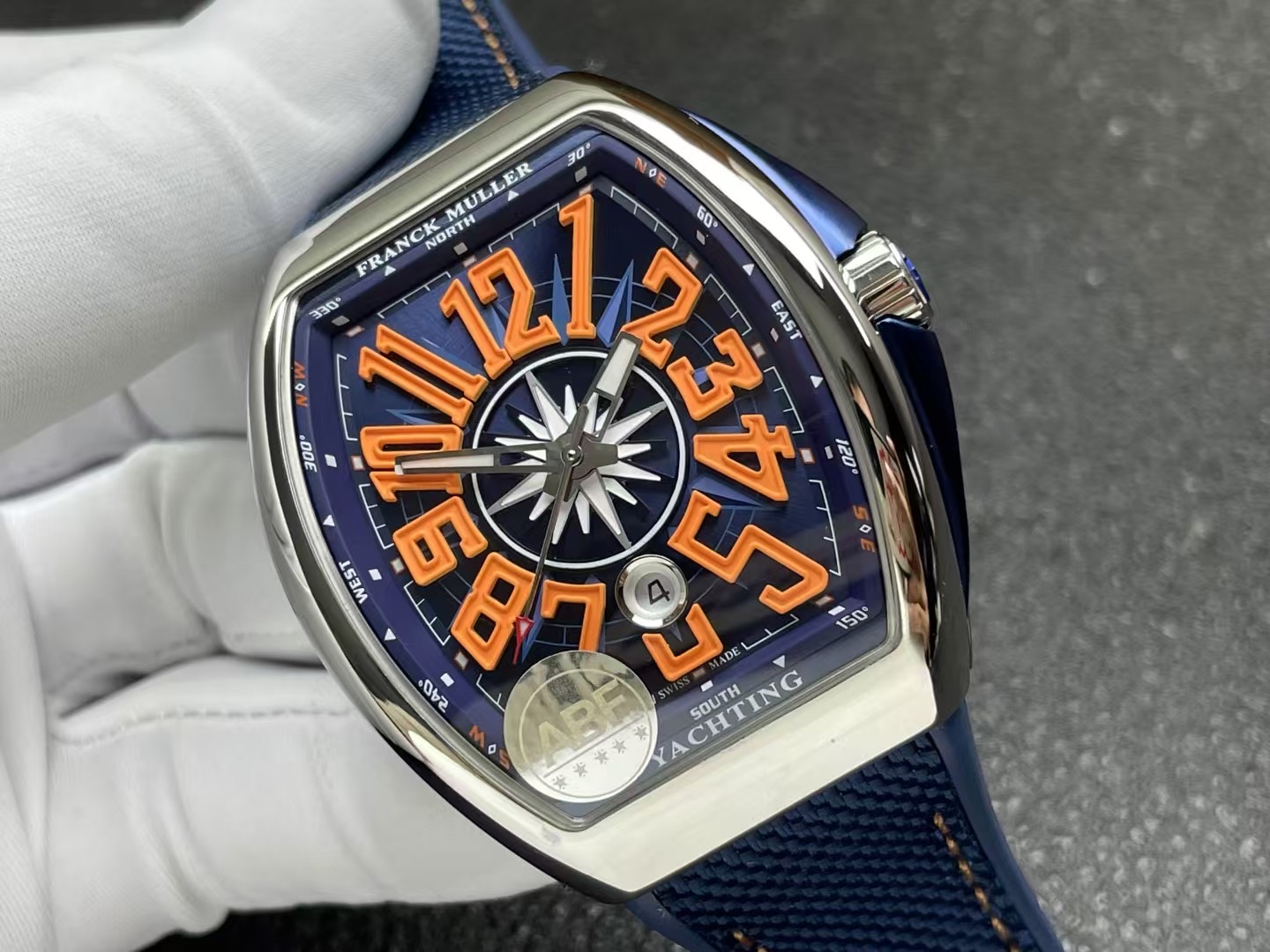 Franck Muller Vanguard Yachting V45 Blue Dial Orange Arabic Numerals Rubber Strap 1:1 Best Replica ABF 45mm - Image 3
