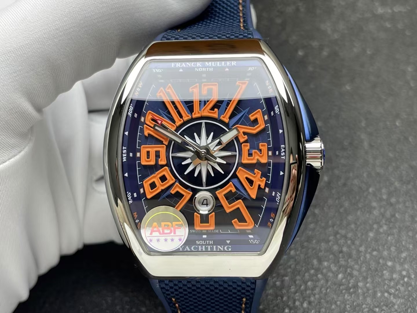 Franck Muller Vanguard Yachting V45 Blue Dial Orange Arabic Numerals Rubber Strap 1:1 Best Replica ABF 45mm - Image 4