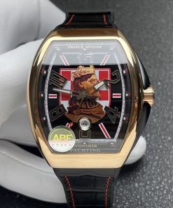 Franck Muller Vanguard V45 Croatia ZVONIMIR Rose Gold Black Dial Leather Strap 1:1 Best Copy ABF 45mm