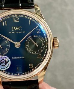 IWC Portugieser IW500713 Rose Gold Blue Dial Leather Strap Best Replica APSF 42mm