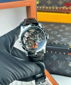 Roger Dubuis Excalibur Skeleton RDDBEX0393 Tourbillon Black Leather Best Replica BBR 42mm