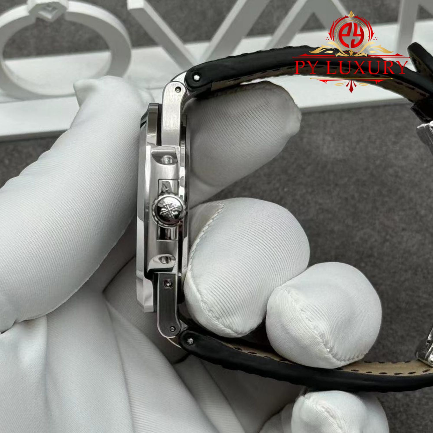 Patek Philippe Nautilus 5712G-001 Grey Dial 1:1 Custom Made Pure 18K White Gold Crocodile Leather Strap 40mm - Image 7