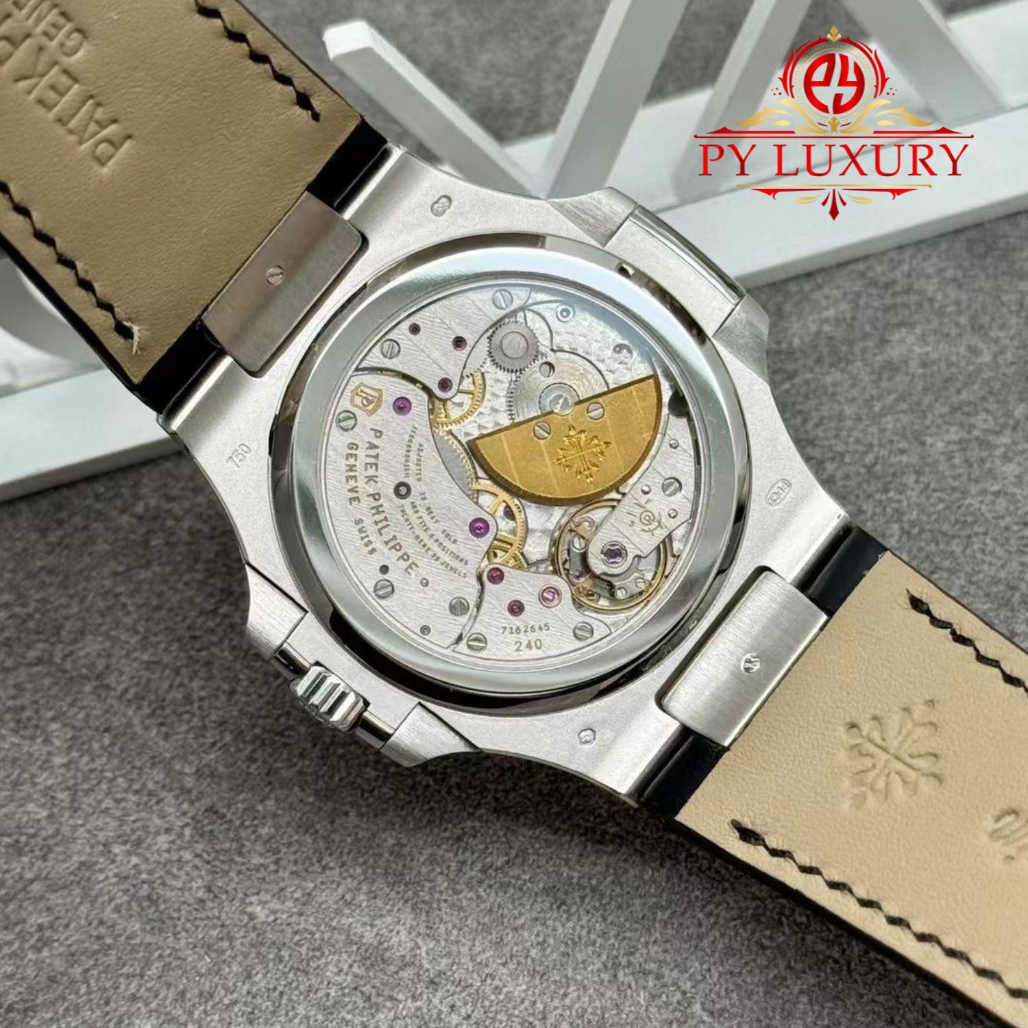 Patek Philippe Nautilus 5712G-001 Grey Dial 1:1 Custom Made Pure 18K White Gold Crocodile Leather Strap 40mm - Image 8