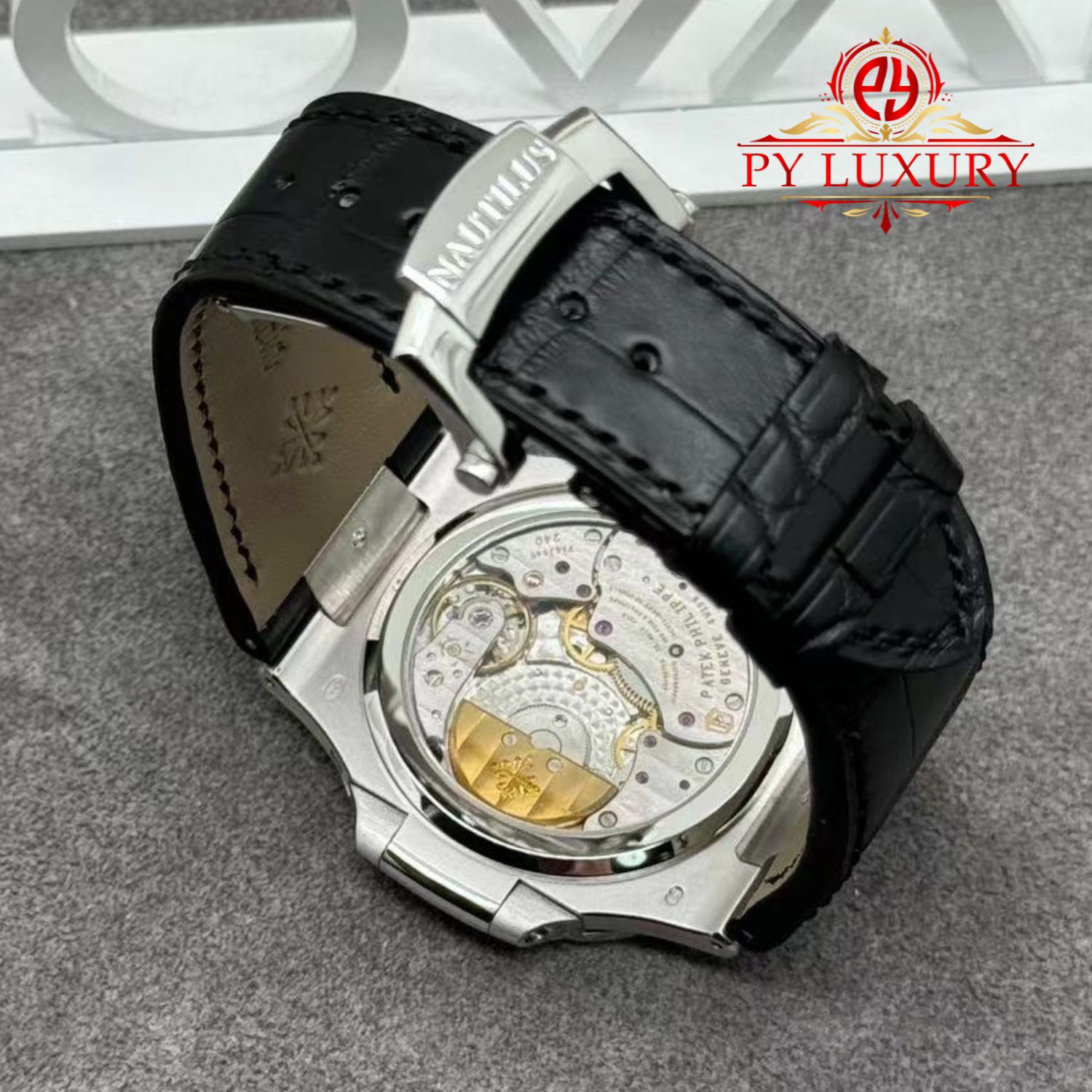 Patek Philippe Nautilus 5712G-001 Grey Dial 1:1 Custom Made Pure 18K White Gold Crocodile Leather Strap 40mm - Image 9