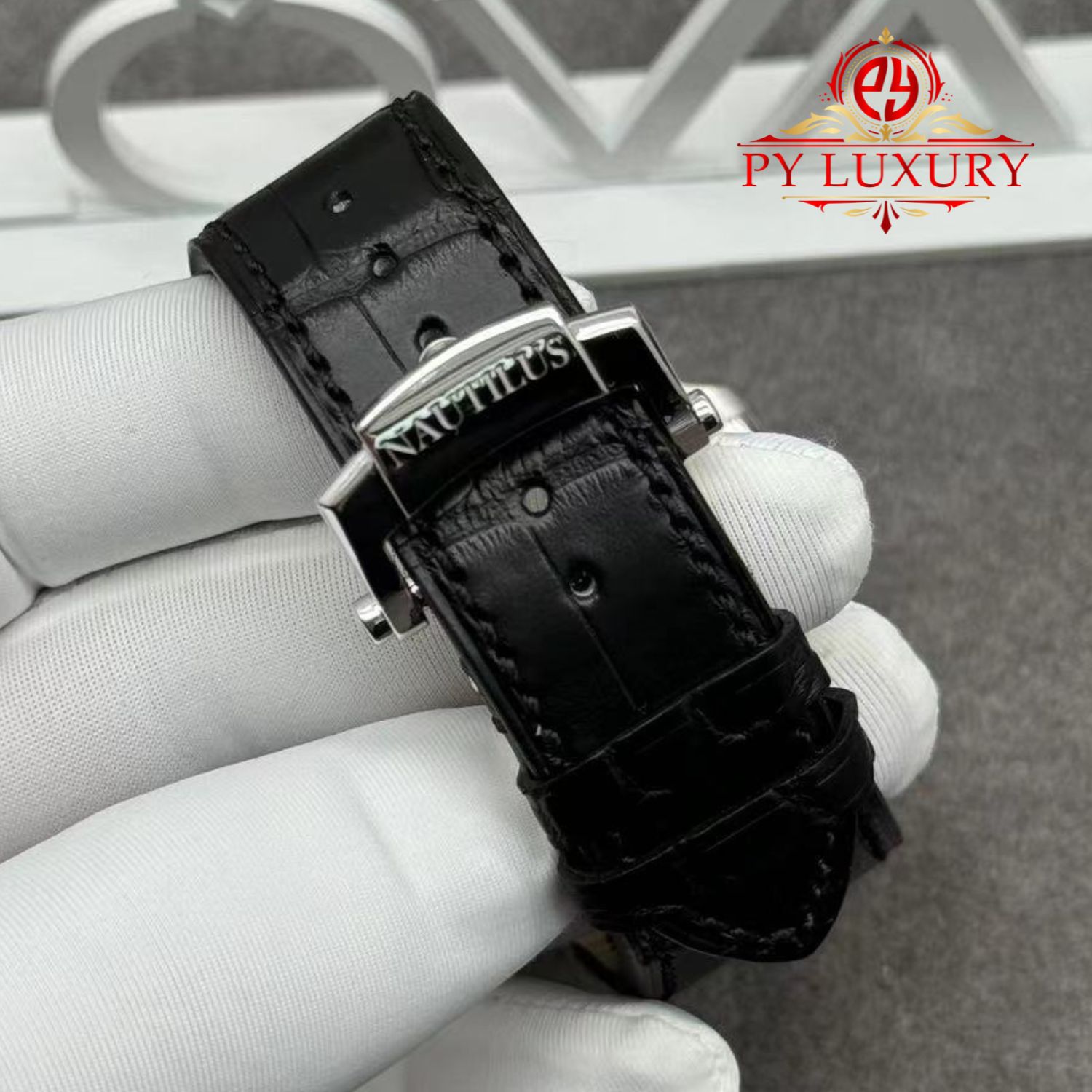 Patek Philippe Nautilus 5712G-001 Grey Dial 1:1 Custom Made Pure 18K White Gold Crocodile Leather Strap 40mm - Image 10