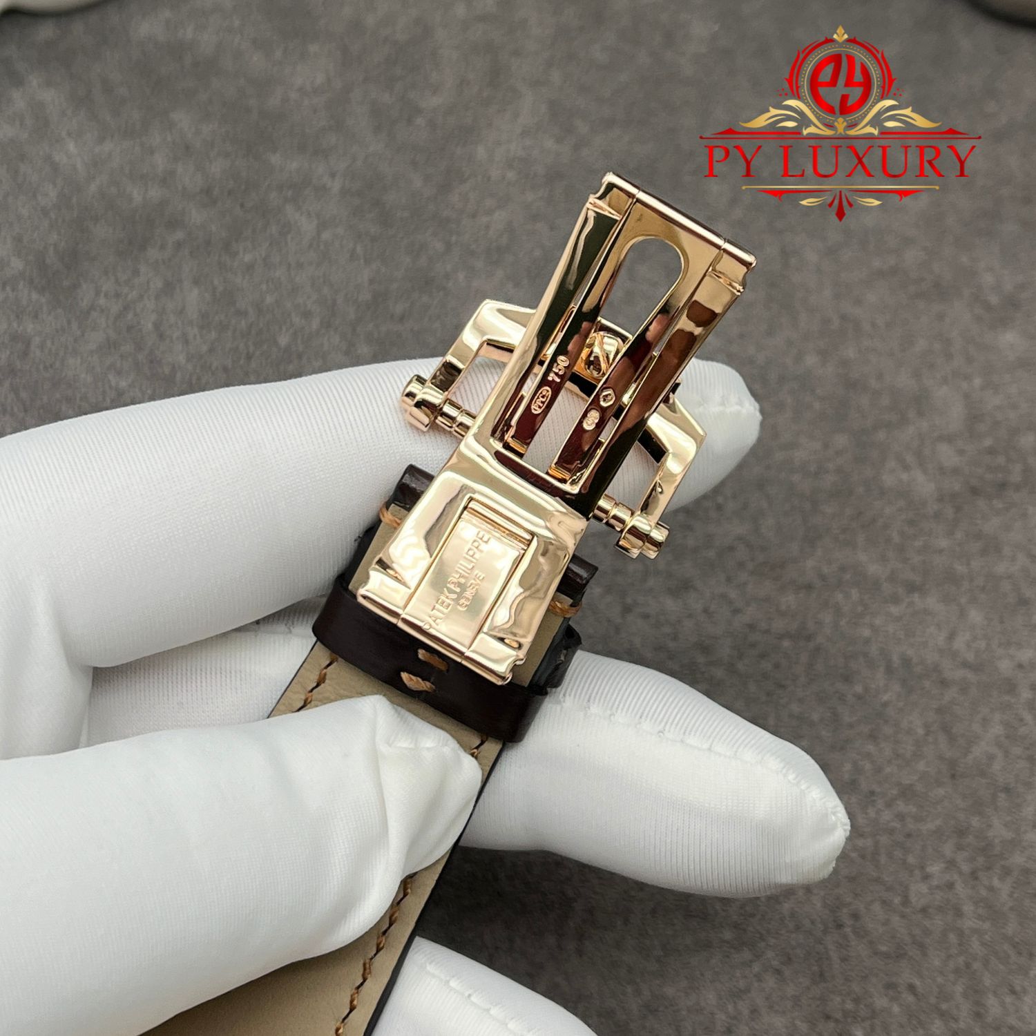 Patek Philippe Nautilus 5711R-001 Grey Dial 1:1 Custom Made Pure 18K Rose Gold Crocodile Leather Strap 40mm - Image 6