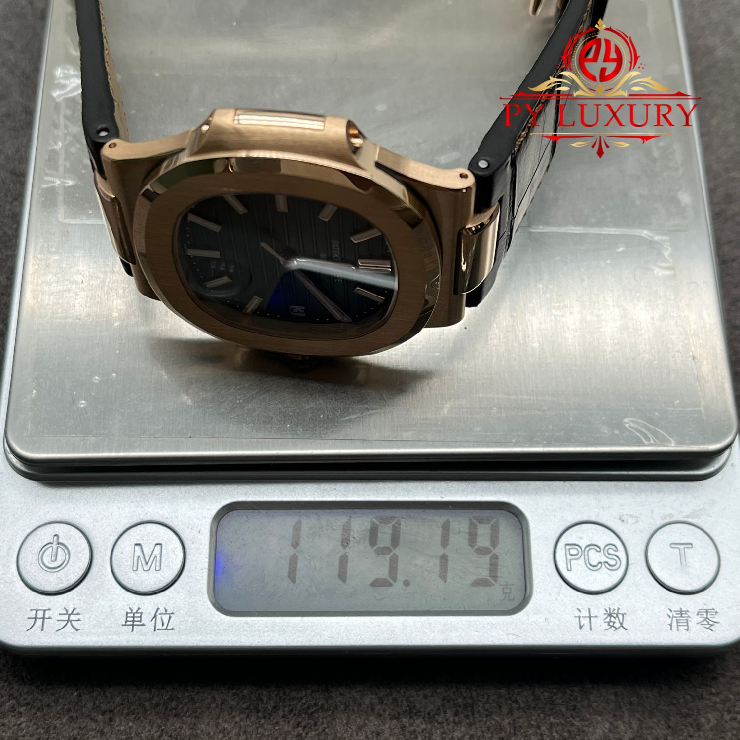 Patek Philippe Nautilus 5711R-001 Grey Dial 1:1 Custom Made Pure 18K Rose Gold Crocodile Leather Strap 40mm - Image 8