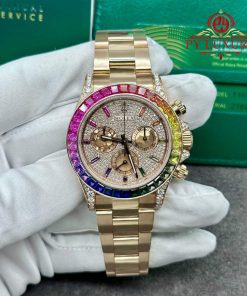 Rolex Daytona 116505 Rainbow Diamonds Pavé Dial Solid 18K Rose Gold Natural Gemstones 40mm