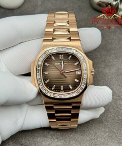 Patek Philippe Nautilus 5723/1R-010 Brown Dial Custom 18K Solid Gold Baguette Diamonds 40mm