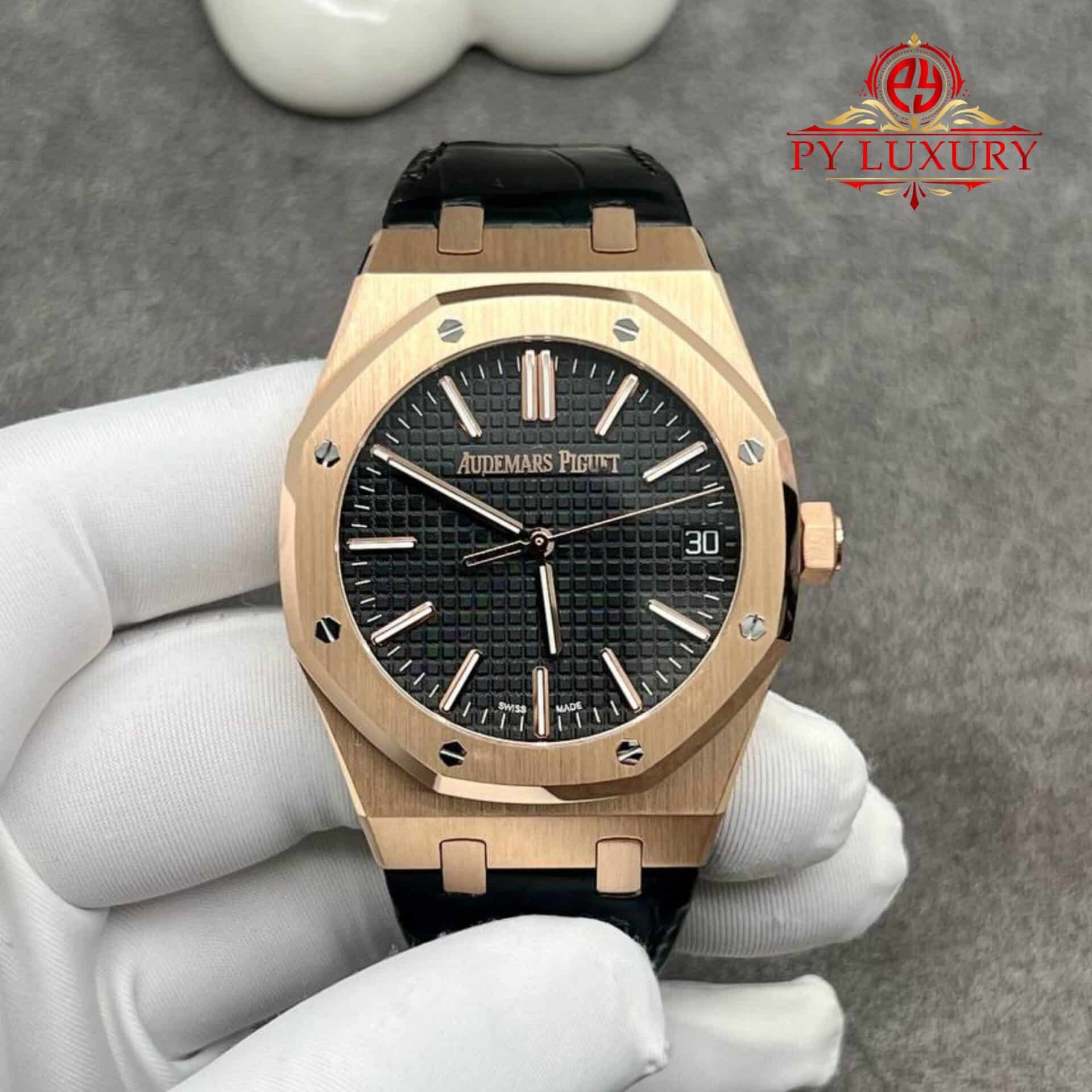 Audemars Piguet Royal Oak 50th Anniversary 15510OR 18K Solid Gold Black Dial Crocodile Leather Strap 41mm