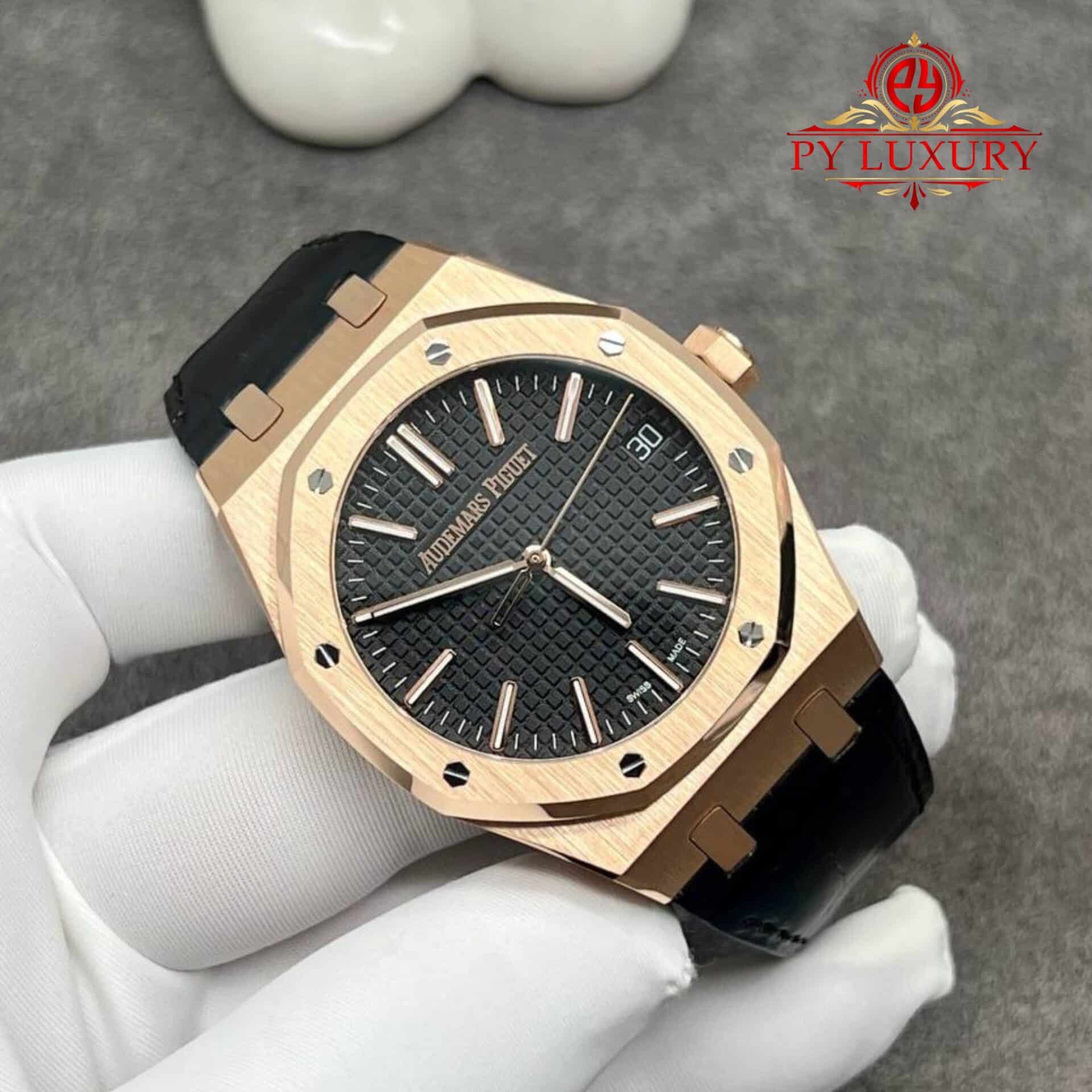 Audemars Piguet Royal Oak 50th Anniversary 15510OR 18K Solid Gold Black Dial Crocodile Leather Strap 41mm - Image 2