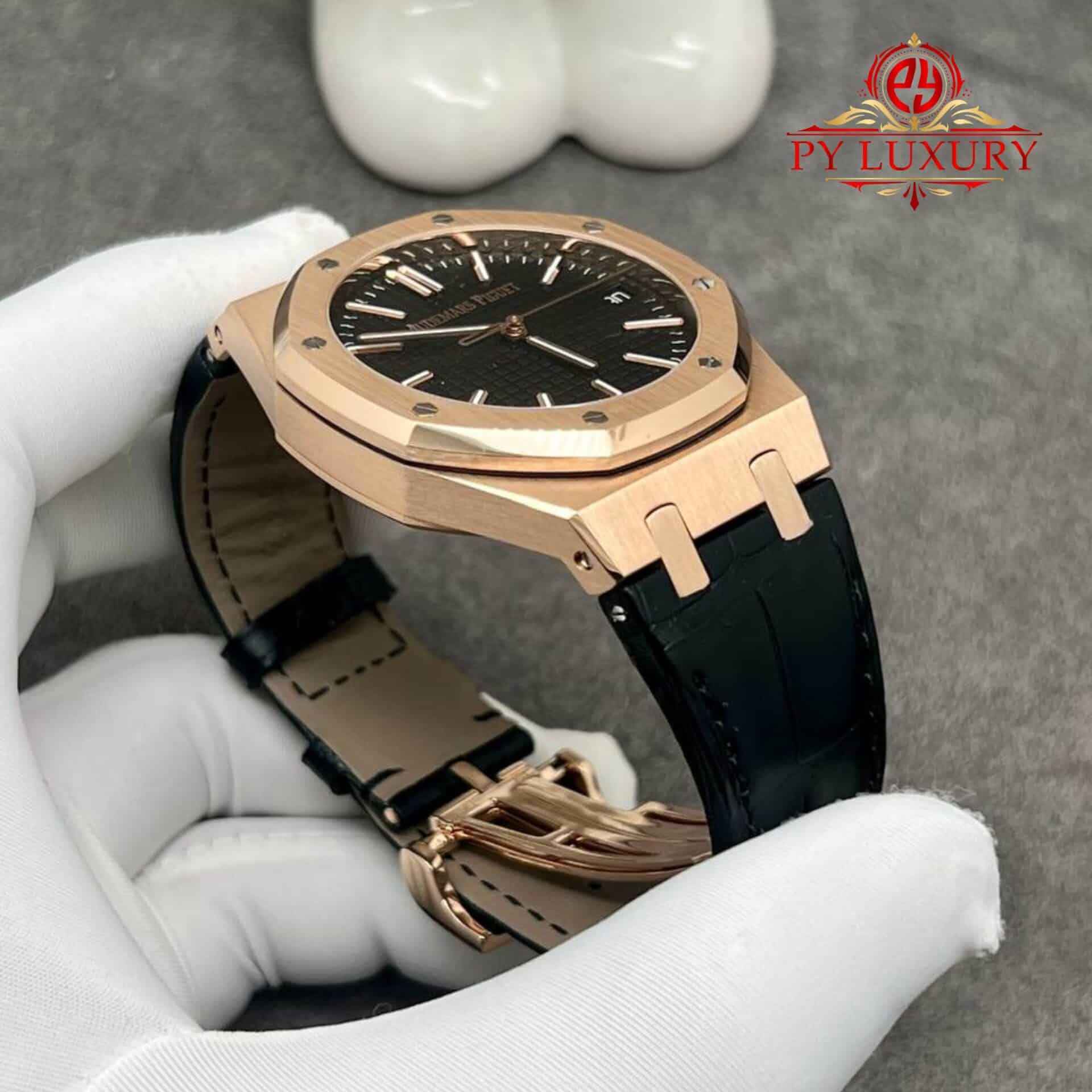 Audemars Piguet Royal Oak 50th Anniversary 15510OR 18K Solid Gold Black Dial Crocodile Leather Strap 41mm - Image 4