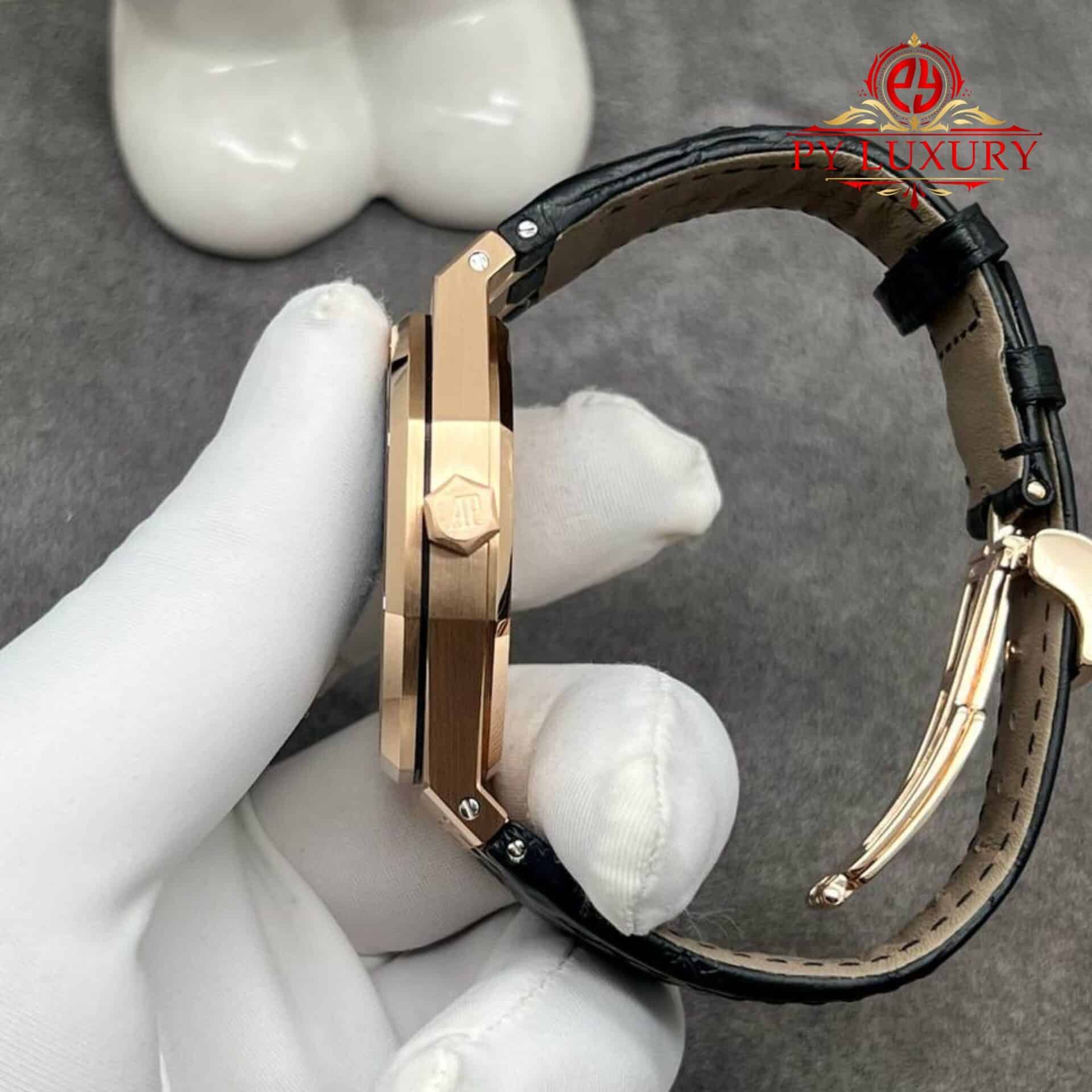 Audemars Piguet Royal Oak 50th Anniversary 15510OR 18K Solid Gold Black Dial Crocodile Leather Strap 41mm - Image 6