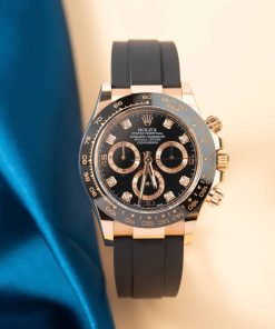 Rolex Daytona 116515LN 18K Solid Rose Gold Black Diamond Dial Oysterflex Rubber Strap 40mm