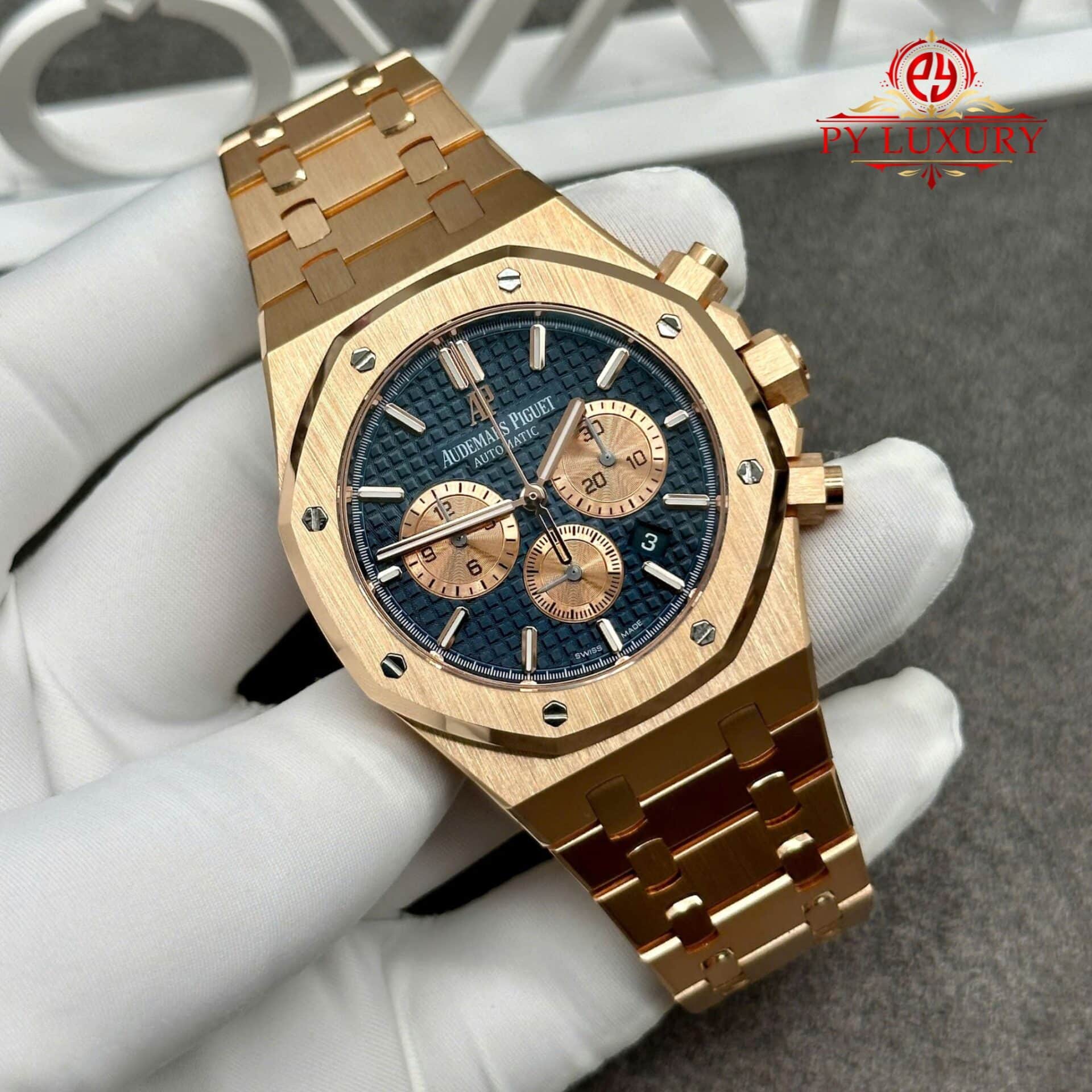 Audemars Piguet Royal Oak Chronograph 26331OR Blue Dial Custom Made 18K Solid Gold Original Calibre FP 1185 Movement 41mm - Image 2