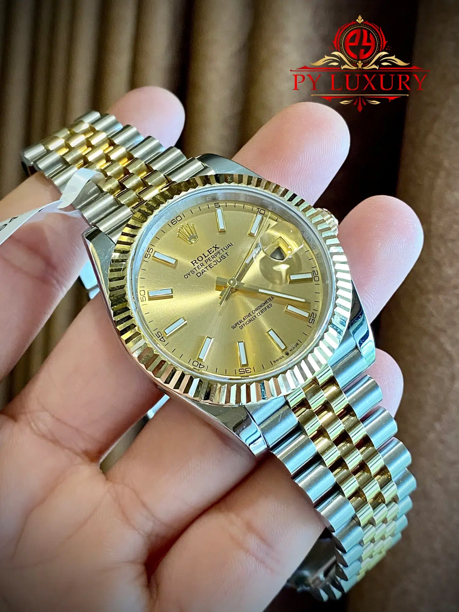 Rolex Datejust 126333-010 Champagne Luminous Dial 10K Yellow Gold Wrapped Jubilee Bracelet 1:1 Replica 41mm - Image 2
