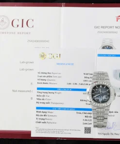 Patek Philippe Nautilus 5712/1A Blue Dial Custom Baguette Moissanite 1:1 Best Copy PPF 40mm