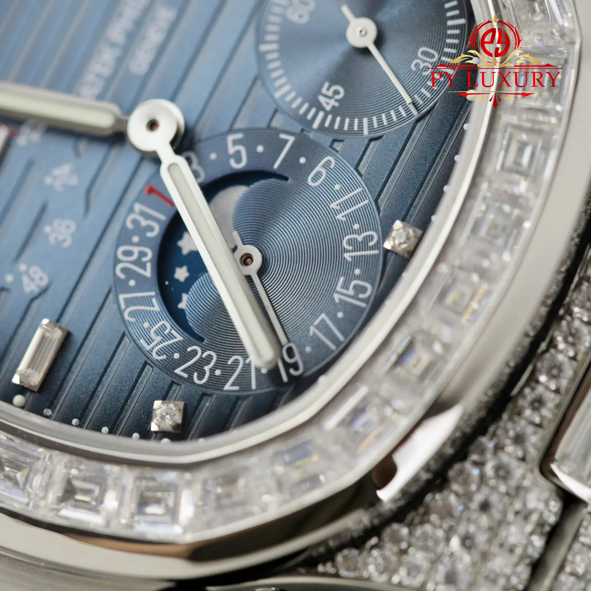 Patek Philippe Nautilus 5712/1A Blue Dial Custom Baguette Moissanite 1:1 Best Copy PPF 40mm - Image 6