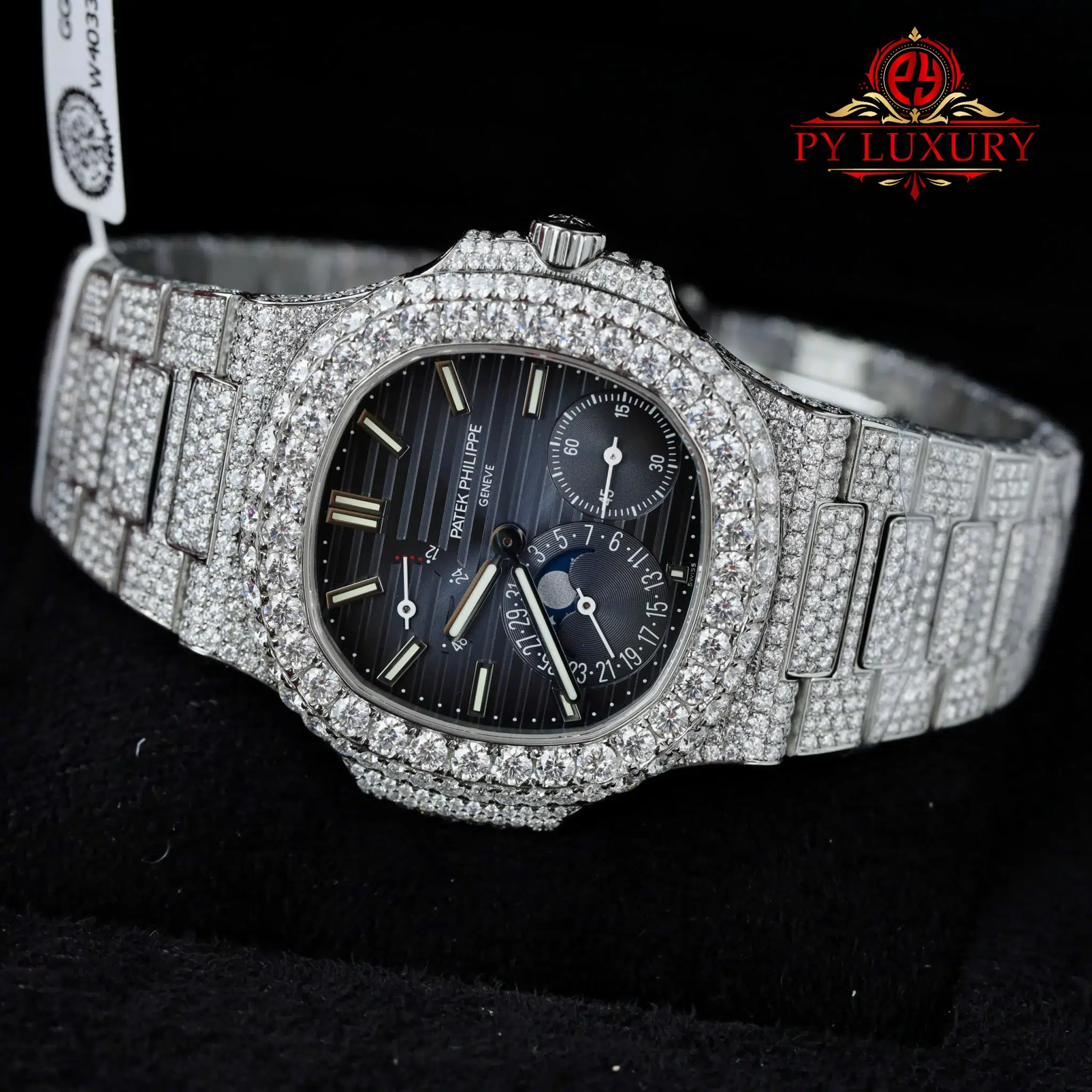 Patek Philippe Nautilus 5712/1A Blue Dial Iced Out Moissanite 1:1 Replica PPF 40mm - Image 3