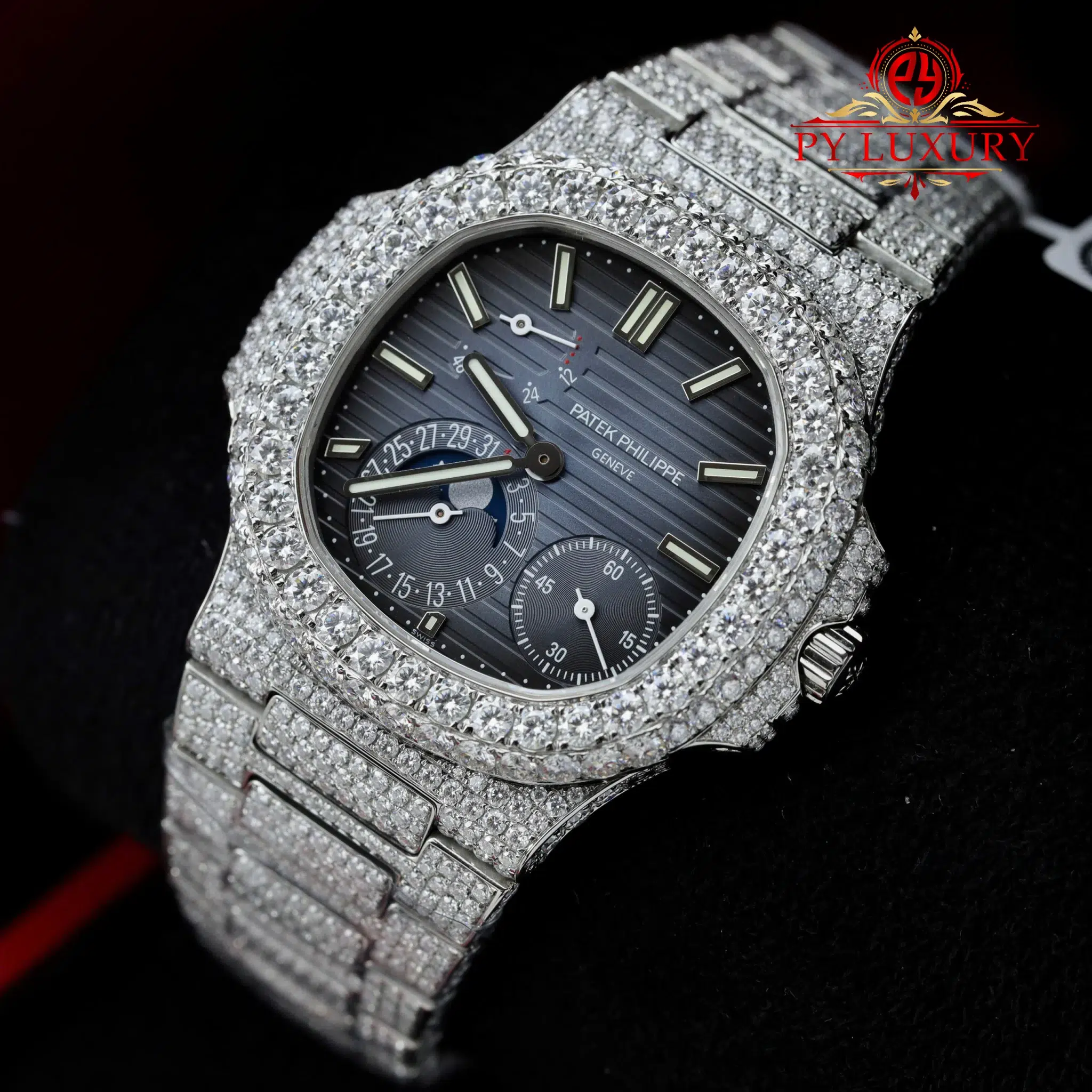 Patek Philippe Nautilus 5712/1A Blue Dial Iced Out Moissanite 1:1 Replica PPF 40mm - Image 4