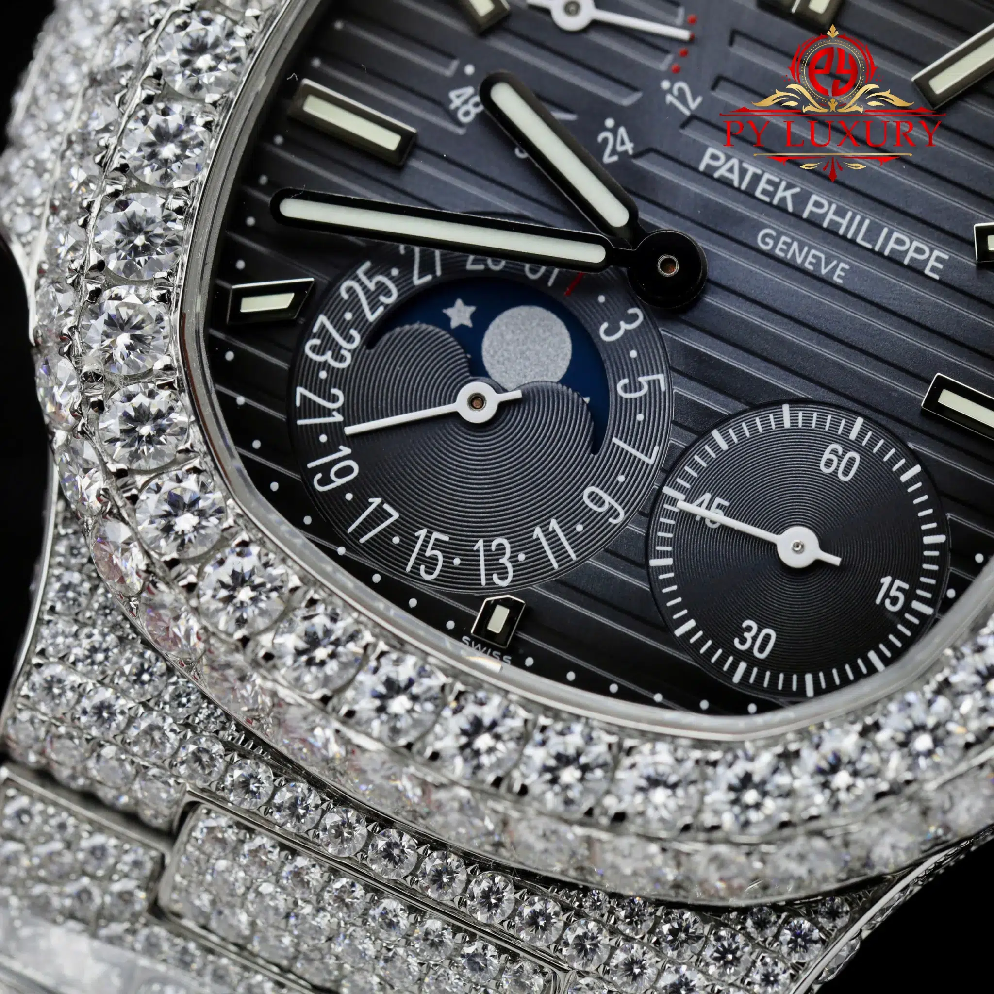 Patek Philippe Nautilus 5712/1A Blue Dial Iced Out Moissanite 1:1 Replica PPF 40mm - Image 6