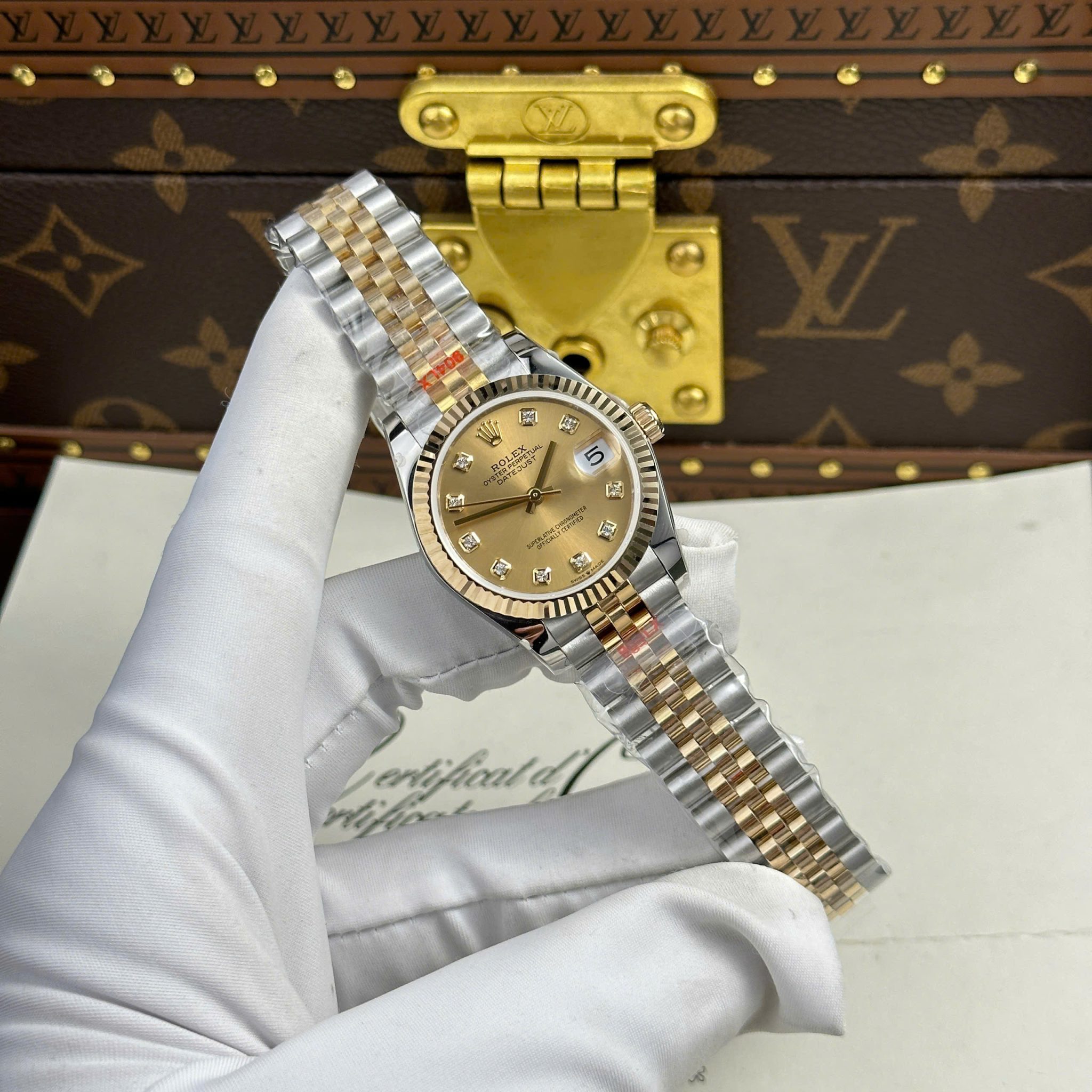 Rolex Datejust 278273 Champagne Diamond-set Dial 10K Yellow Gold Wrapped Jubilee Bracelet 1:1 Best Replica 31mm - Image 3