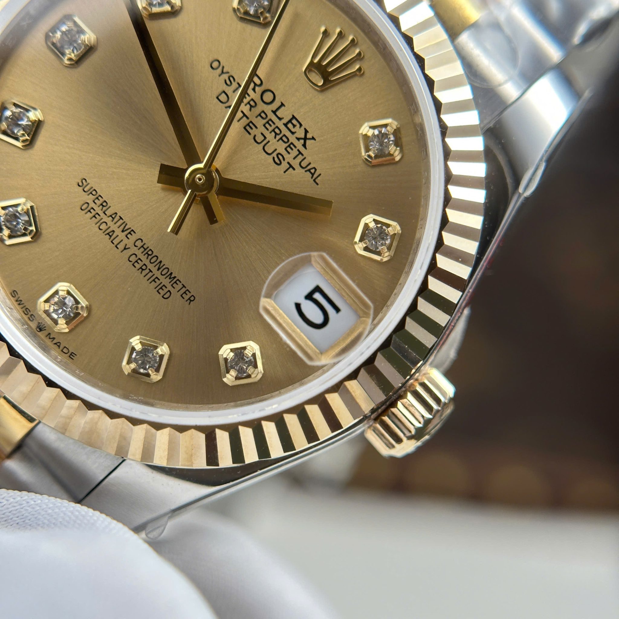 Rolex Datejust 278273 Champagne Diamond-set Dial 10K Yellow Gold Wrapped Jubilee Bracelet 1:1 Best Replica 31mm - Image 7