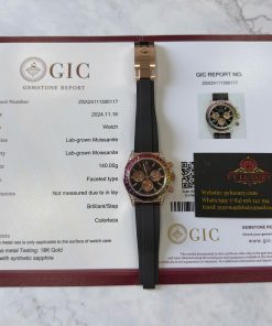 Rolex Daytona Rainbow 18K Rose Gold Wrapped Custom Moissanite & Synthetic Sapphire Rubber Strap Super Clone 40mm