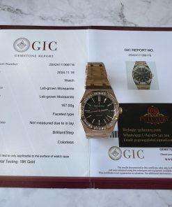 Audemars Piguet Royal Oak 15400OR Black Dial Custom Baguette Moissanite Bezel 18K Gold Wrapped 1:1 Best Replica 41mm