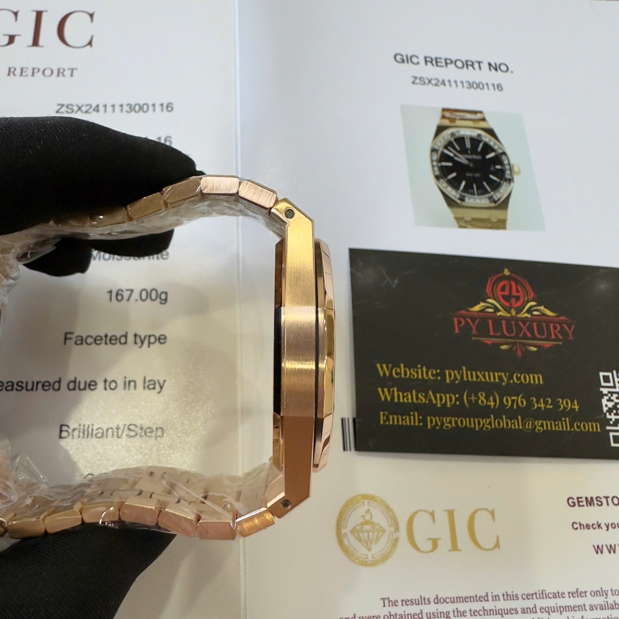 Audemars Piguet Royal Oak 15400OR Black Dial Custom Baguette Moissanite Bezel 18K Gold Wrapped 1:1 Best Replica 41mm - Image 11