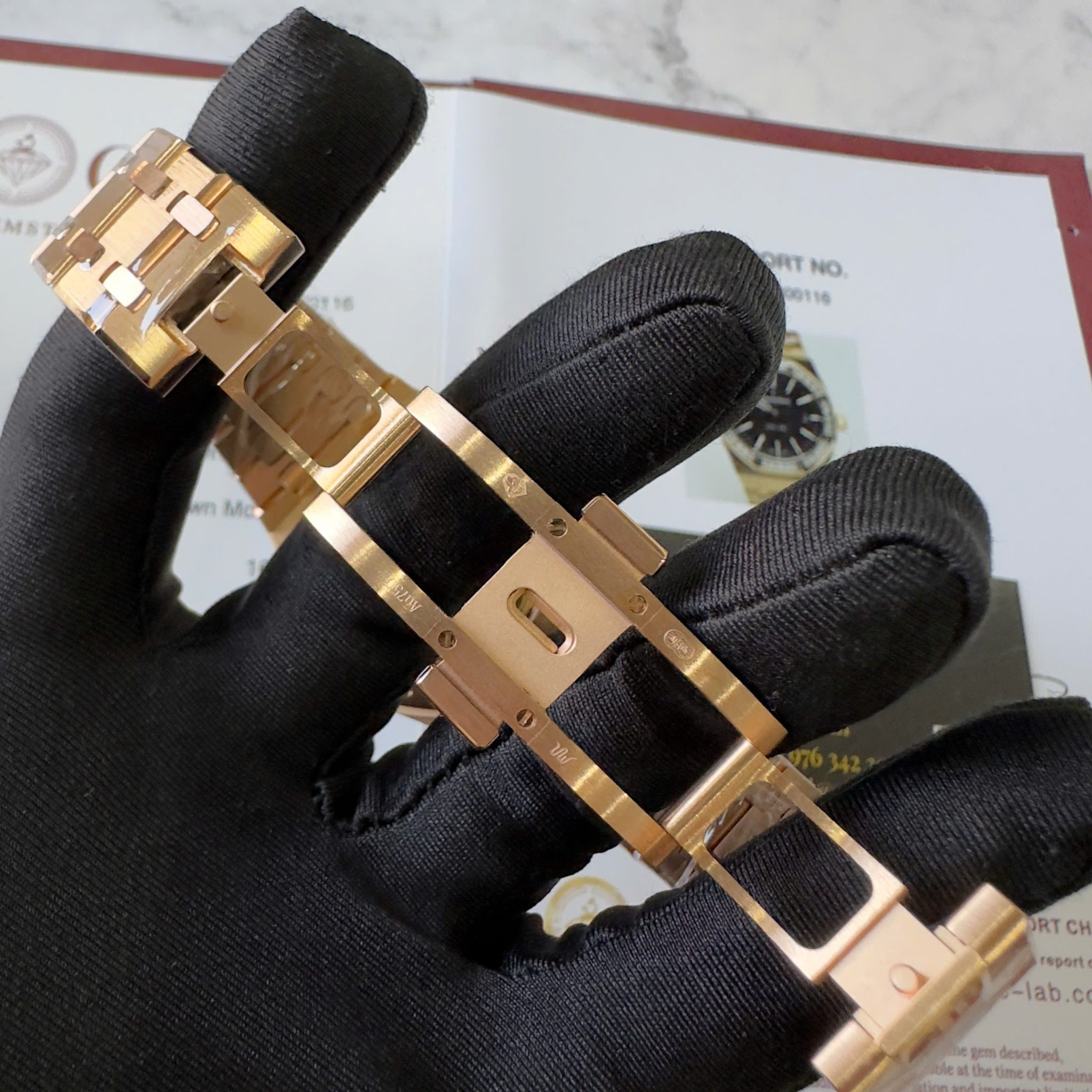 Audemars Piguet Royal Oak 15400OR Black Dial Custom Baguette Moissanite Bezel 18K Gold Wrapped 1:1 Best Replica 41mm - Image 13