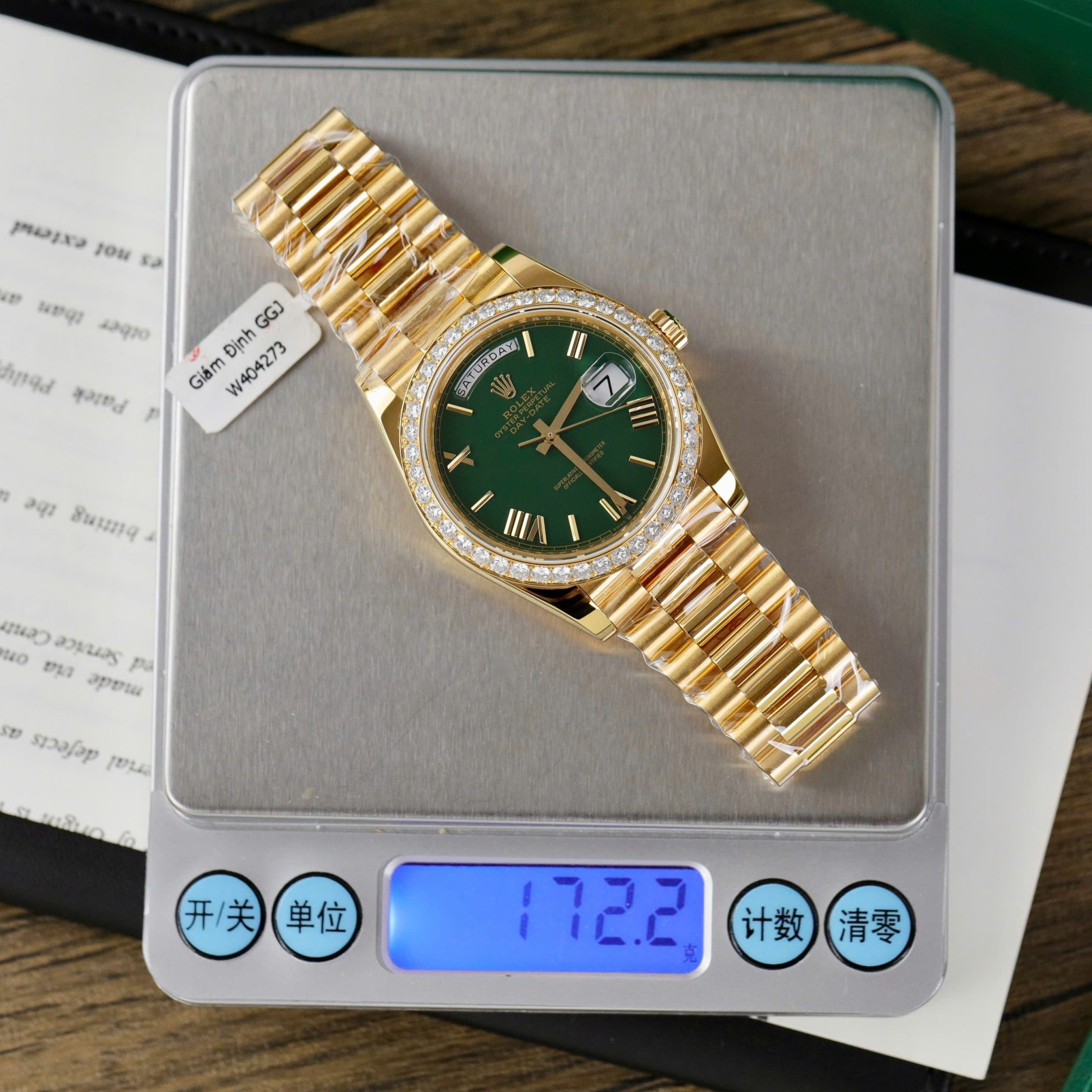 Rolex Day-Date 228348RBR Pastello Green Dial 18k Gold Wrapped Moissanite Bezel 1:1 Replica GMF V3 40mm - Image 2