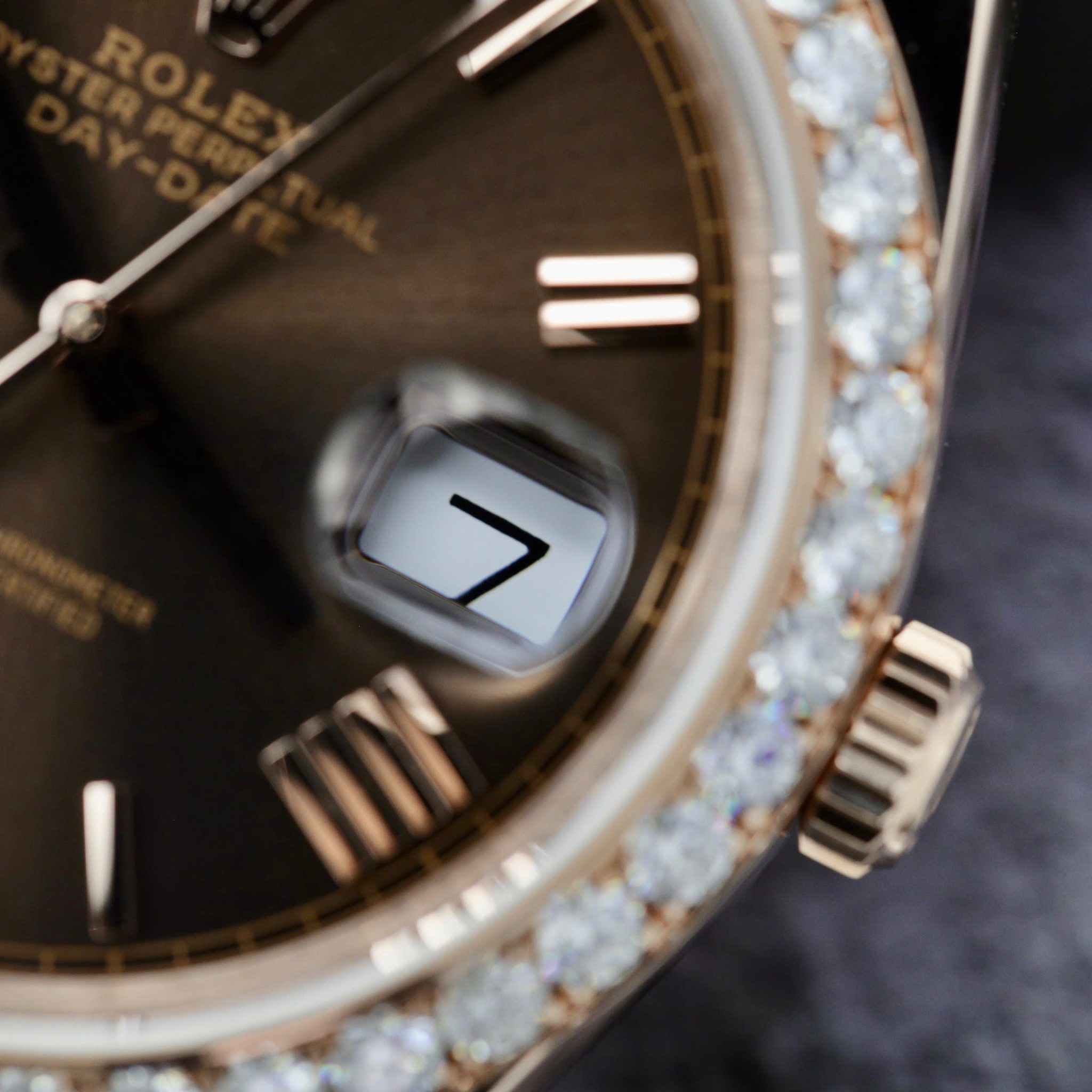 Rolex Day-Date 228345RBR-0009 18k Gold Wrapped Chocolate Roman Index Dial Moissanite Bezel GMF V3 40mm - Image 5