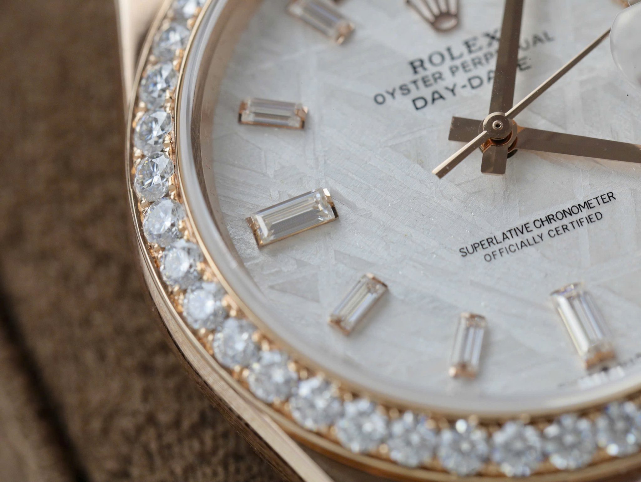 Rolex Day-Date 40 Meteorite Baguette Moissanite Dial 18K Rose Gold Wrapped Moissanite Bezel GMF V3 Best Replica 40mm - Image 6