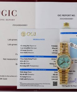 Rolex Day-Date 128348RBR-0037 Turquoise Dial 18K Yellow Gold Wrapped Moissanite Bezel 36mm