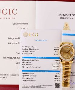 Rolex Day-Date 228348RBR 18K Yellow Gold Wrapped Champagne Baguette Diamond Dial Moissanite Bezel 173g GMF V3 40mm
