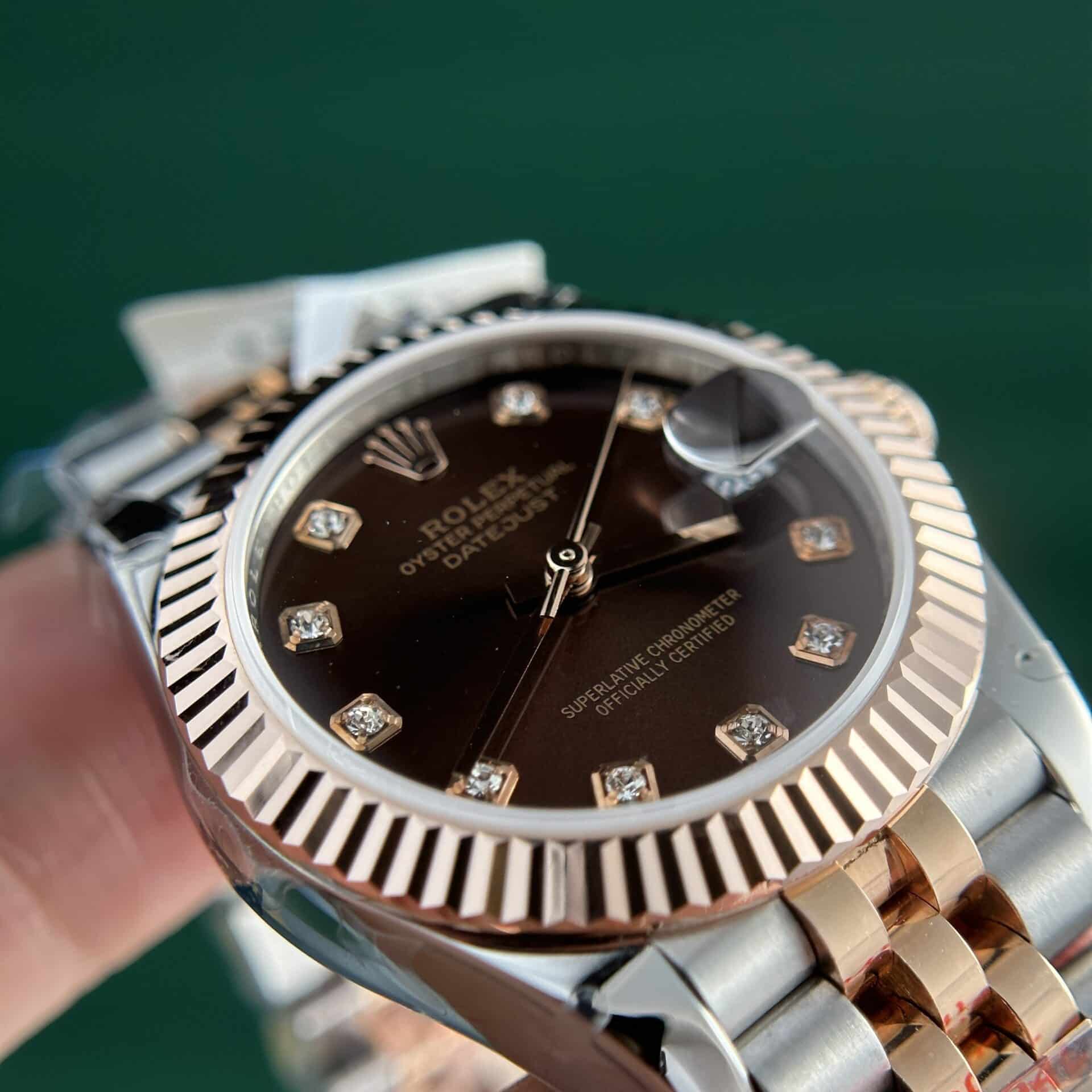 Rolex Datejust Two Tone 10K Rose Gold Wrapped Chocolate Diamond Dial Jubilee Super Clone 31mm - Image 6